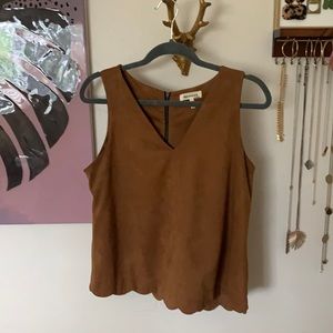 Suede camel tank with scalloped edge